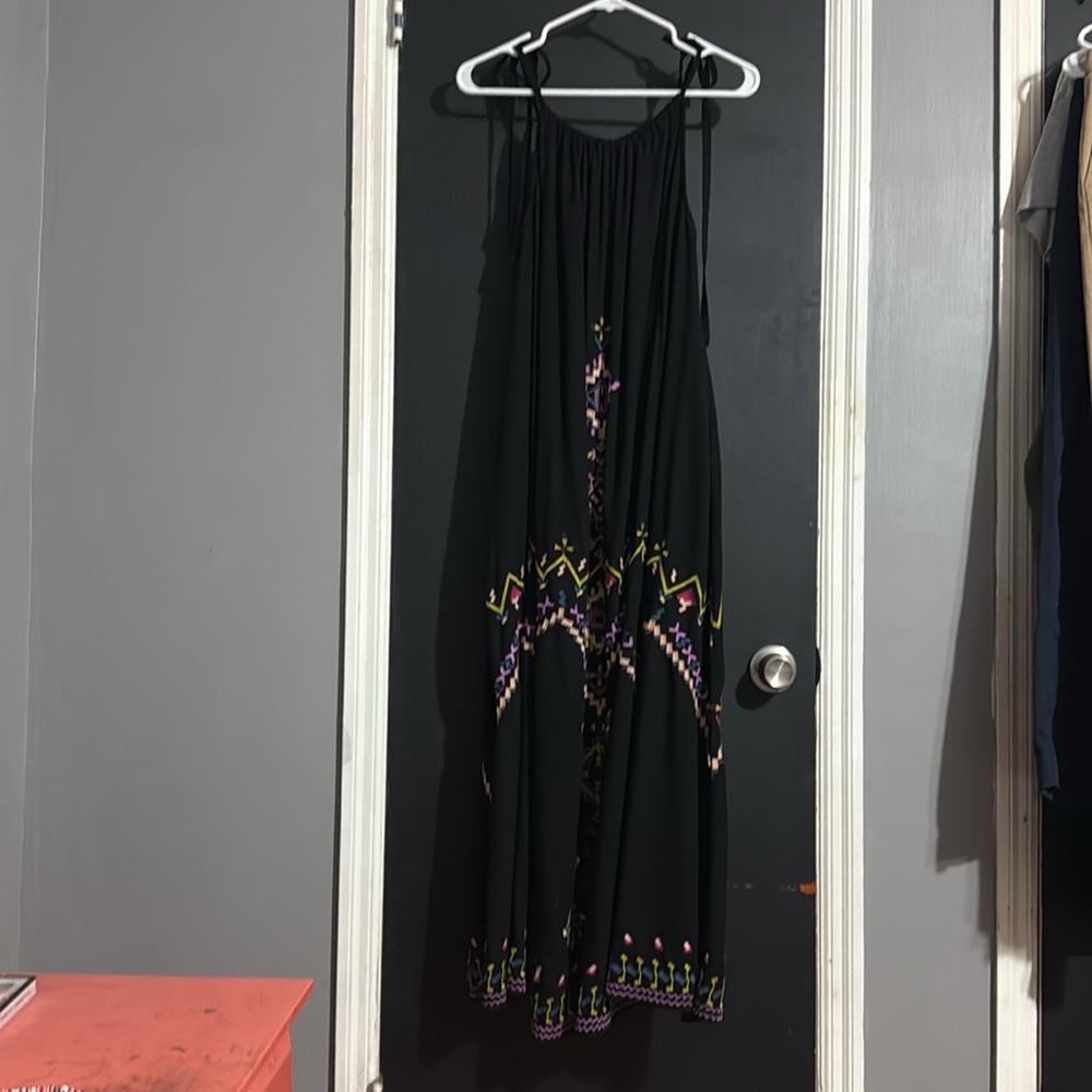 Anthropologie Embroidered Tie Strap Maxi Dress w/ Pockets Size: S - Picture 4 of 12